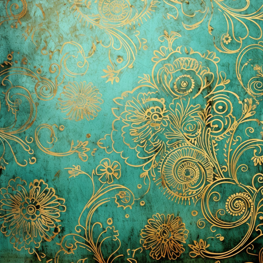 Gold Henna Pattern on Turquoise Background