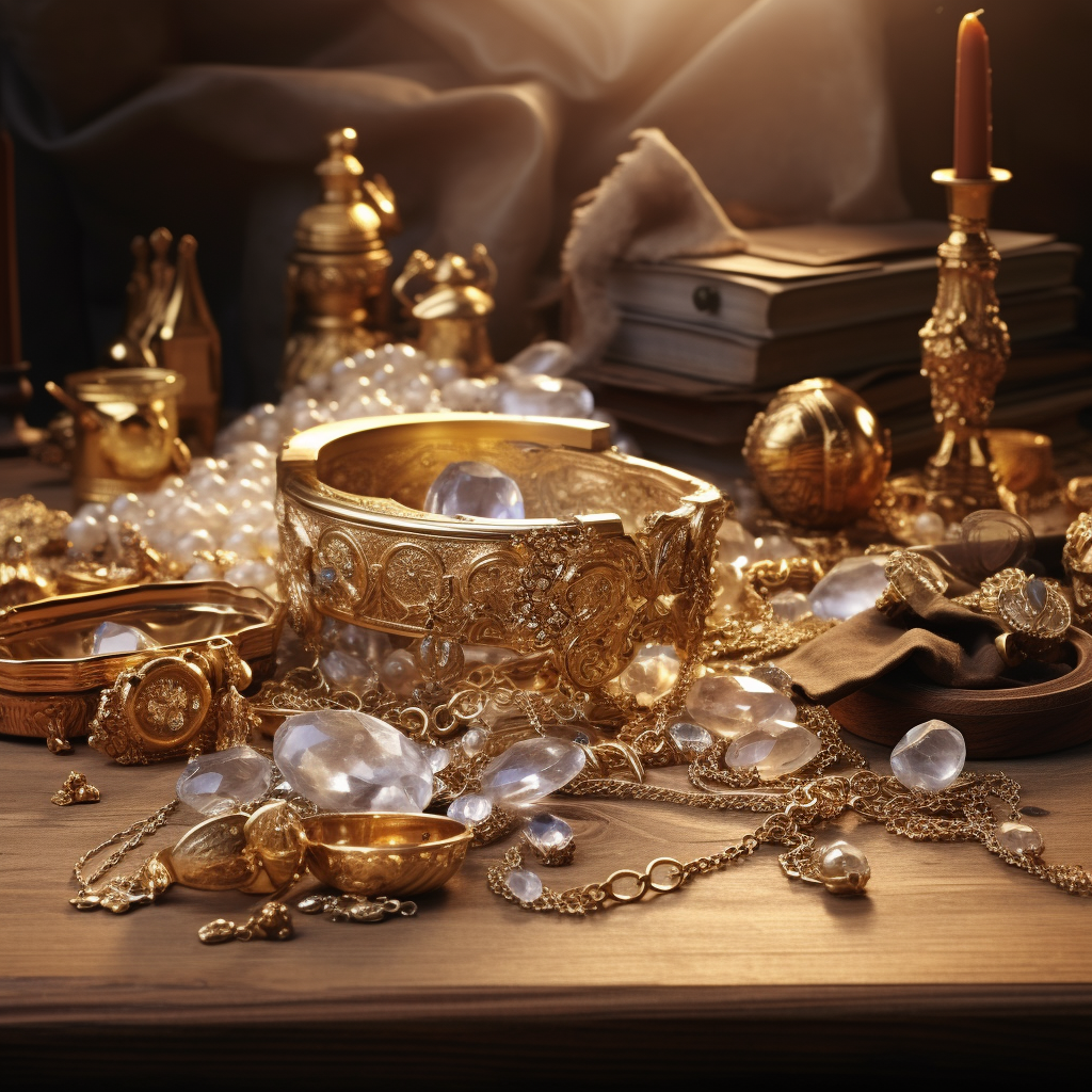 Gold jewelry on table