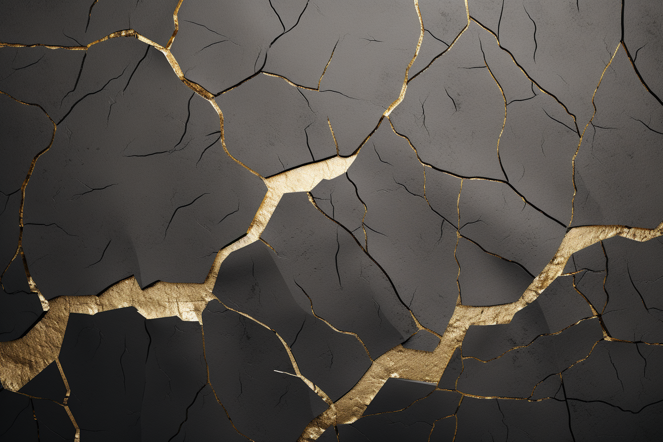 Minimalistic graphic of gold kintsugi wall cracks