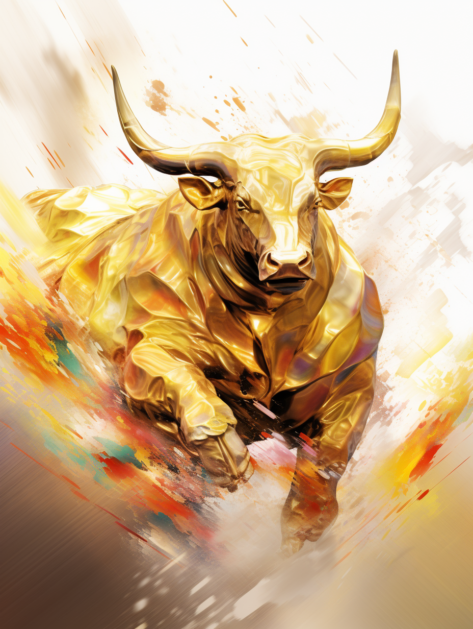 Abstract gold kintsugi bull on vibrant background