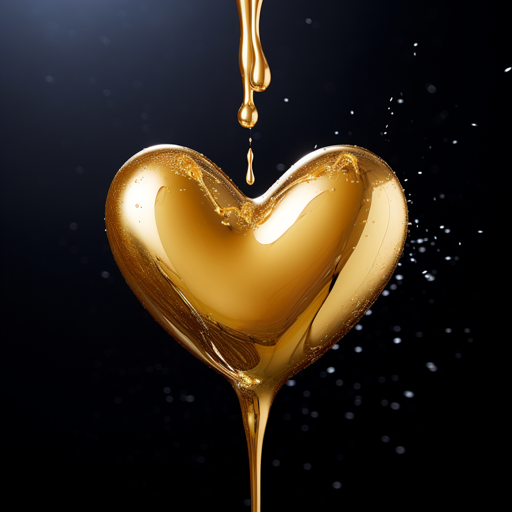 Beautiful gold liquid pouring over heart balloon