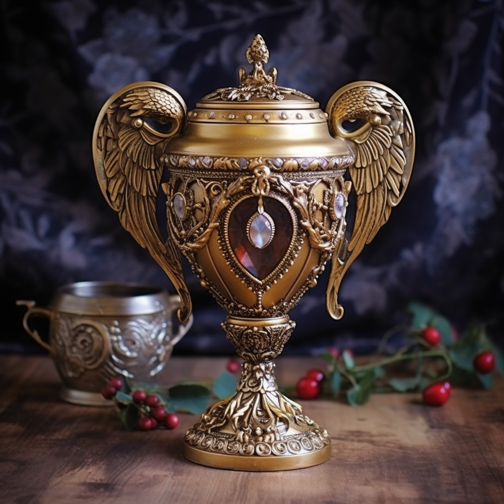 Beautiful gold love cup with angel handles