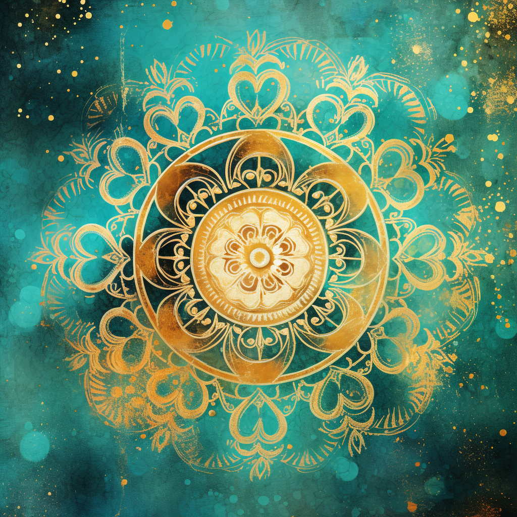 Gold mandalas on turquoise background