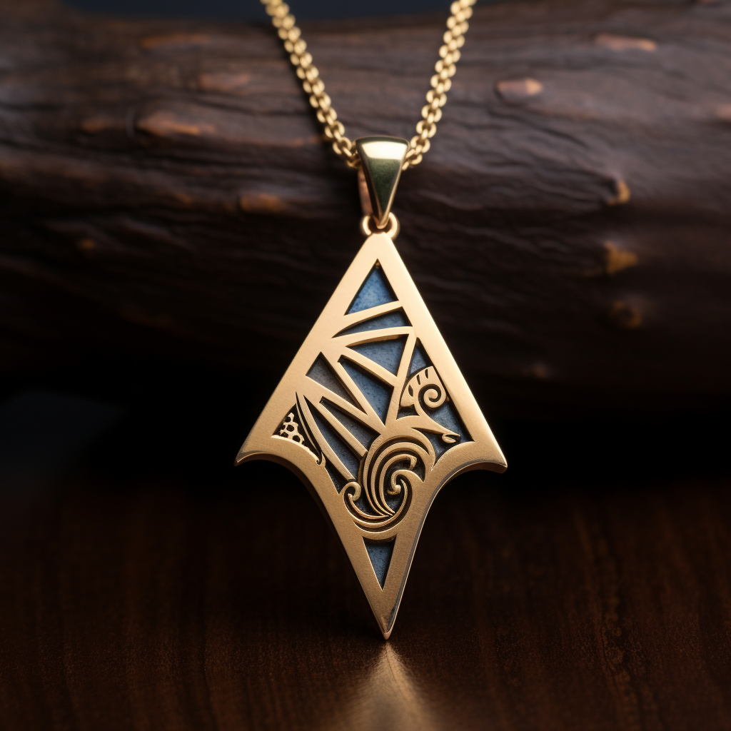 Triangular pendant with gold medieval unicorn motif