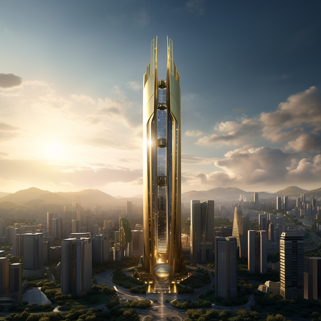 Gold Skyscraper in Modern City