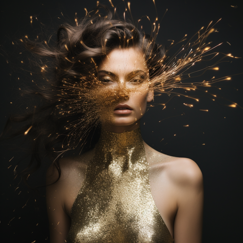 Glistening gold sparks in motion.