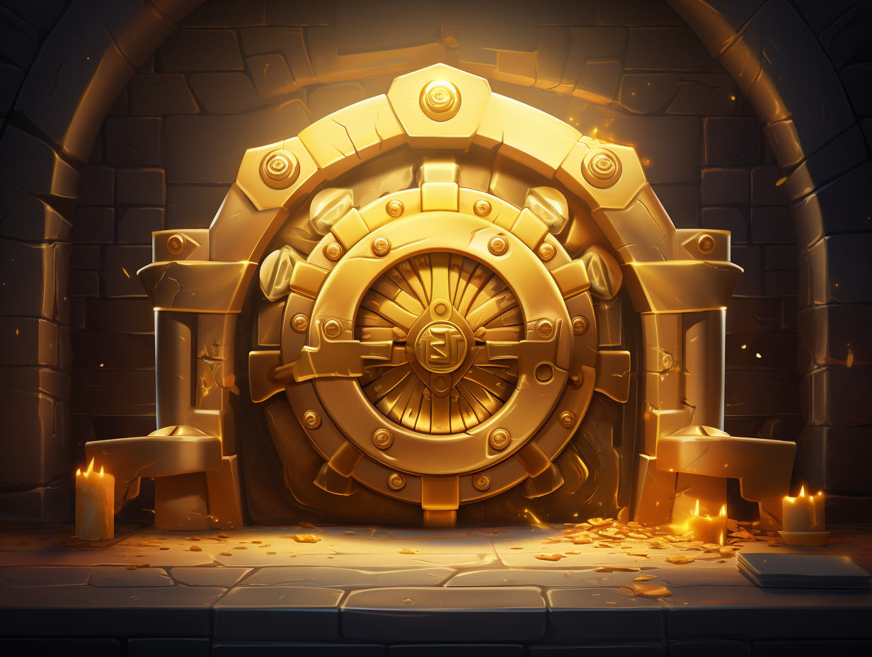 Golden vault door with treasures