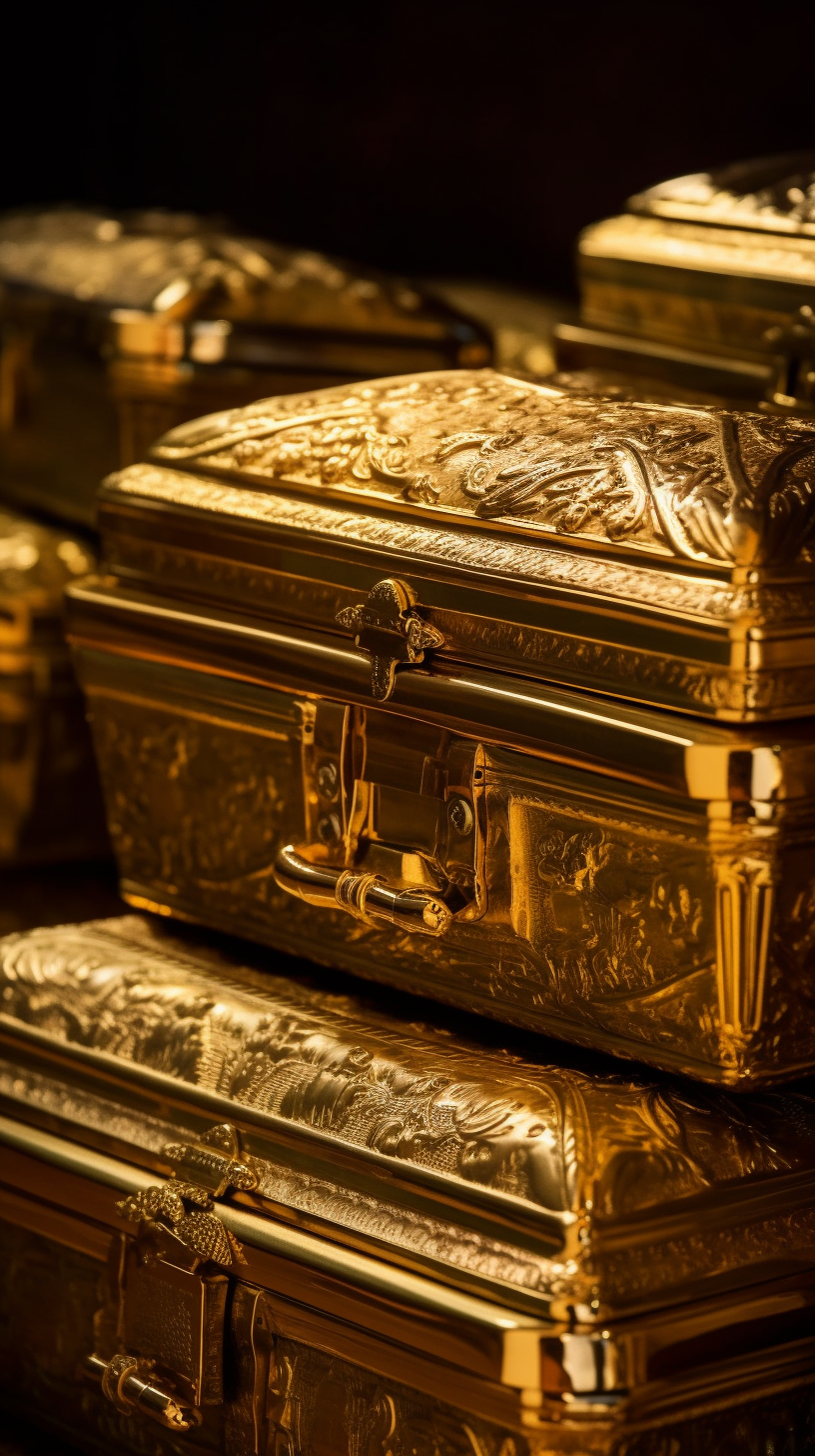 Exquisite gold and gold-plated caskets