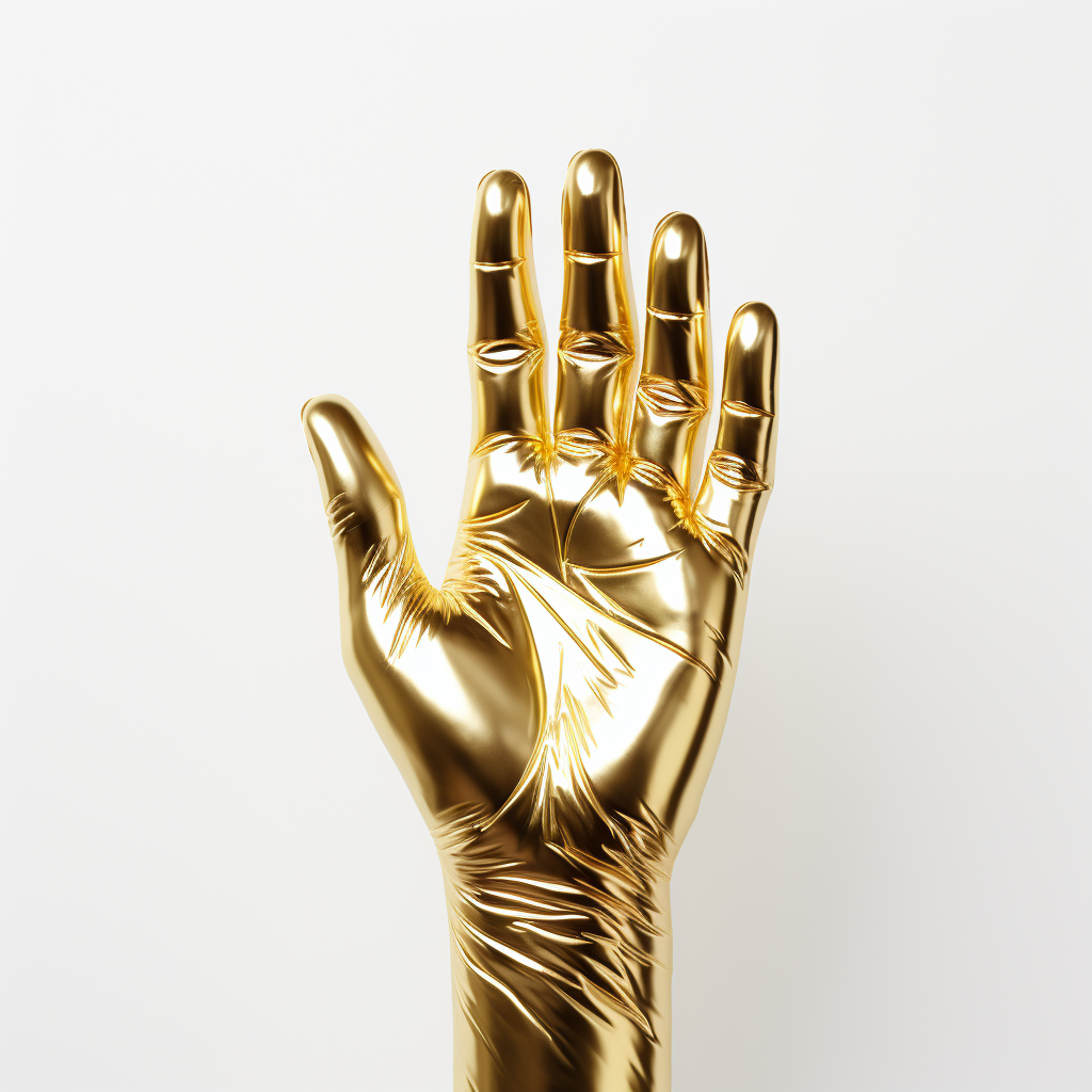 Golden 3D hand on white background