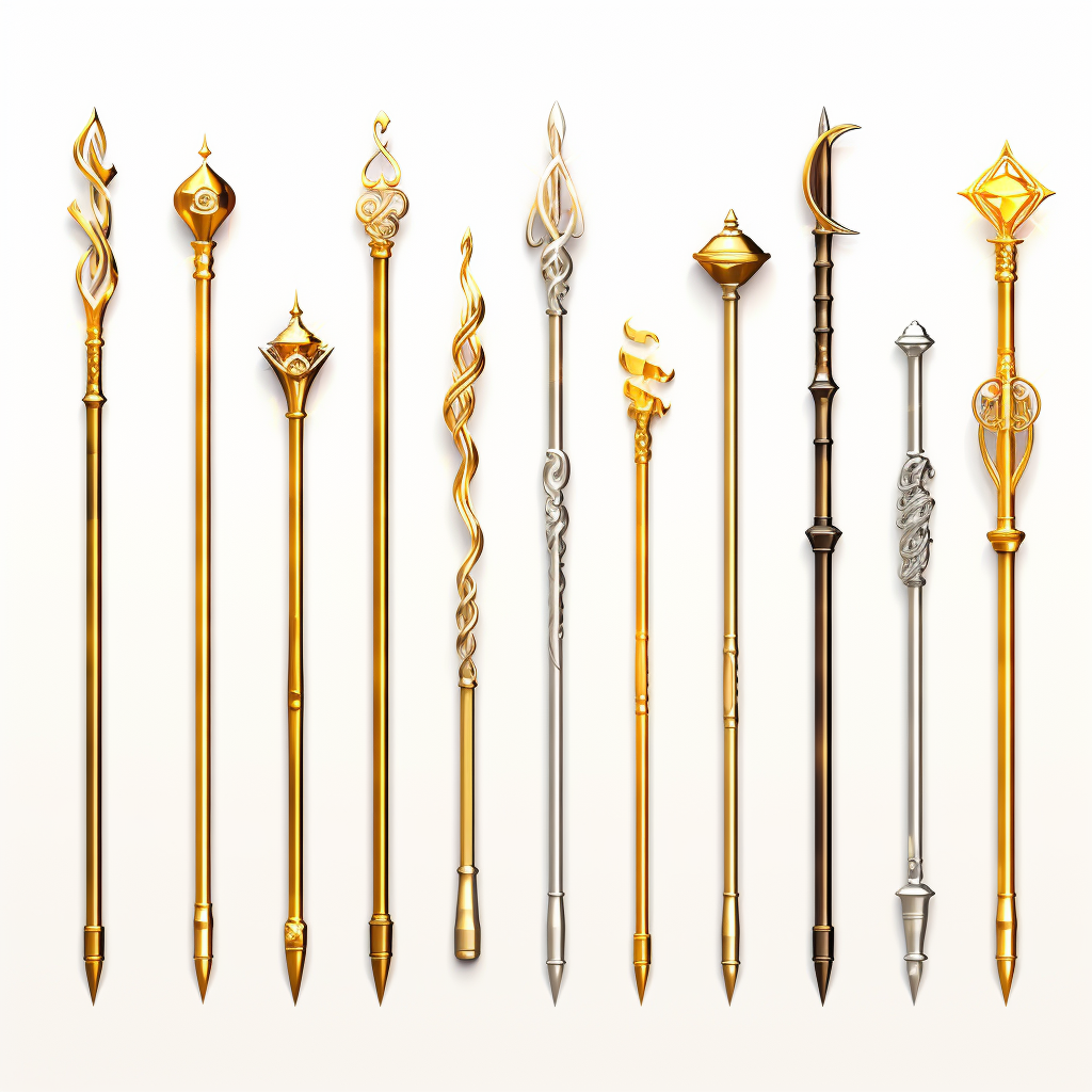 Golden 3D Magic Wands on White