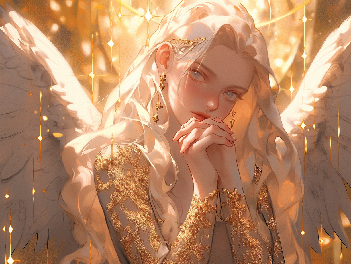 Stunning golden angel girl portrait