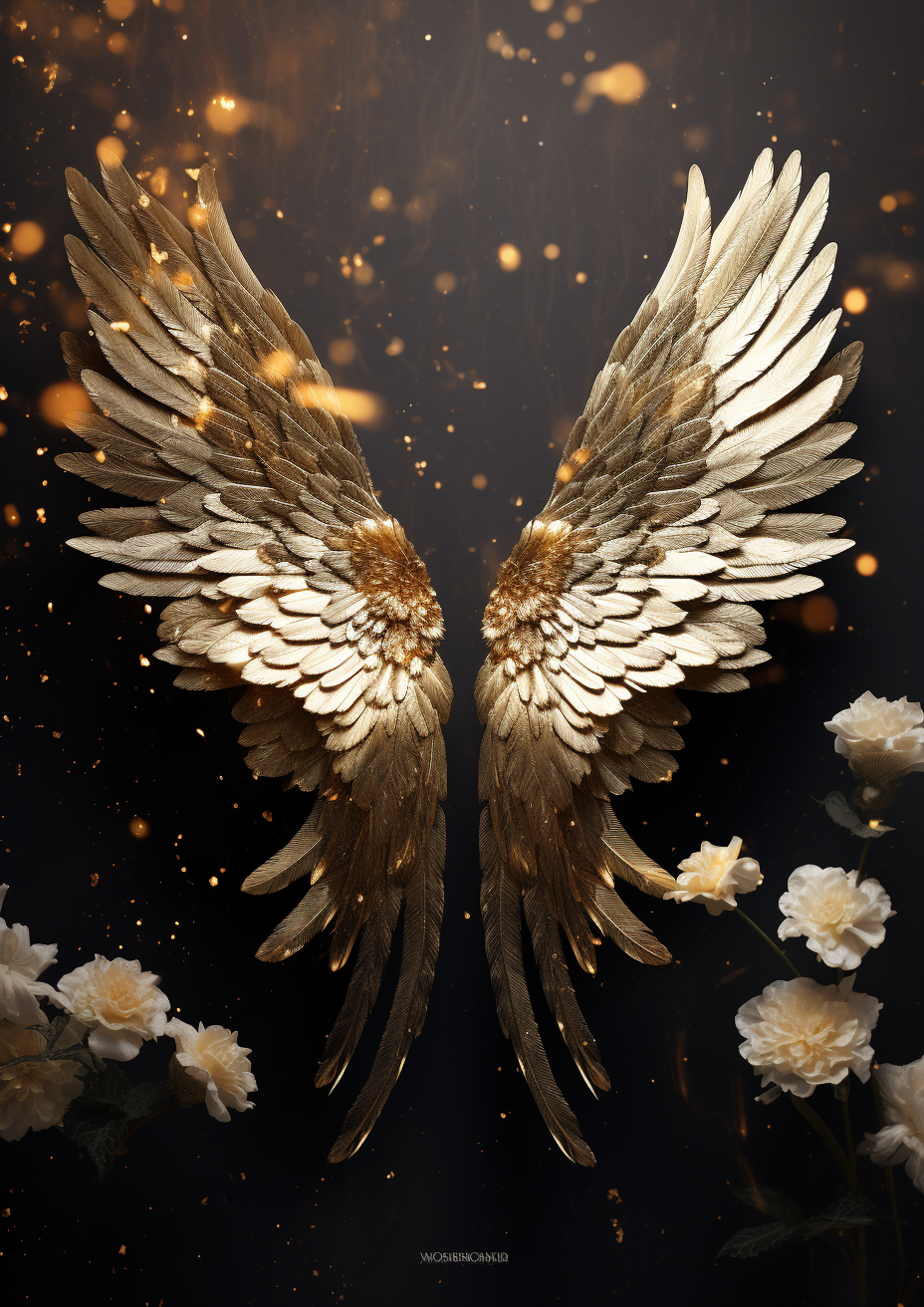 Golden angel wings with real feathers