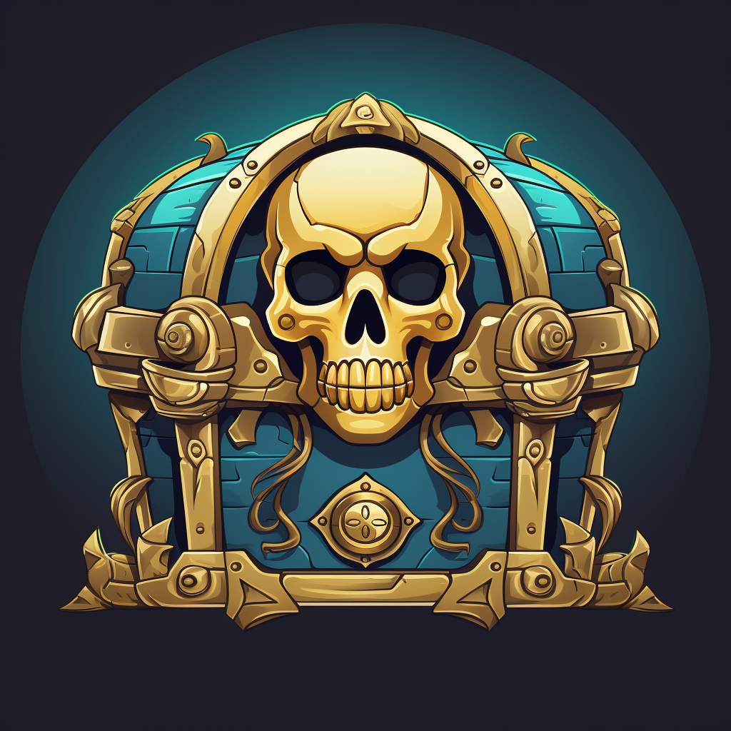 Golden antique vault with skull in RPG game