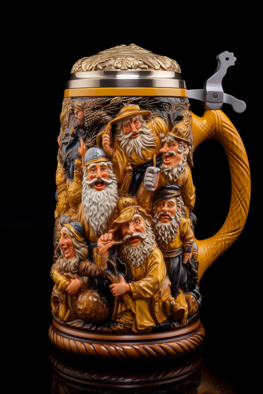 Golden Beer Stein with Dancing Dwarves