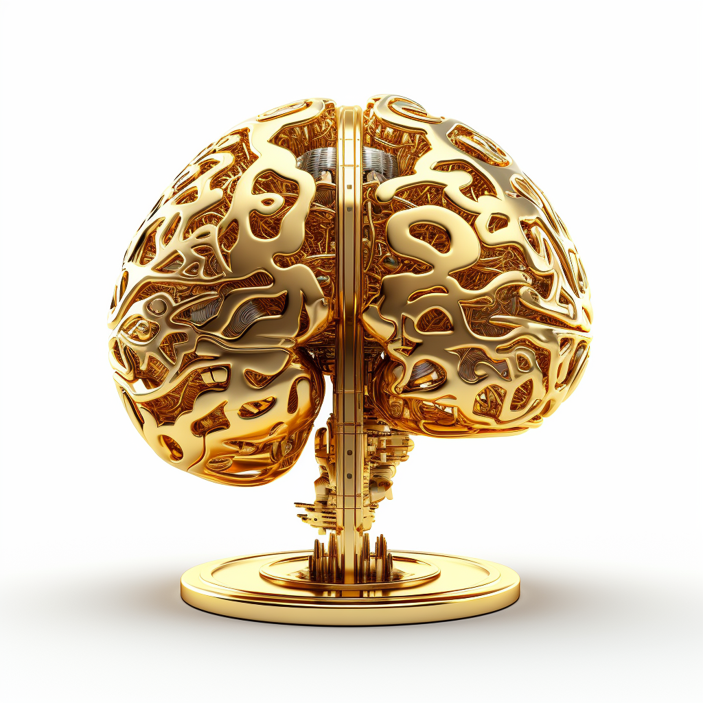 3D golden brain with white background