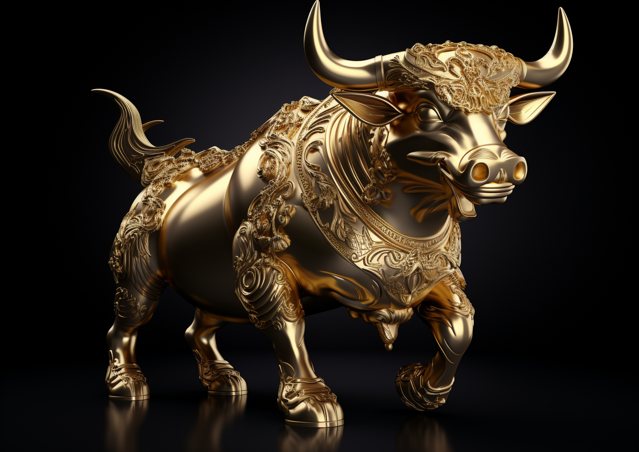 Golden bull on black background