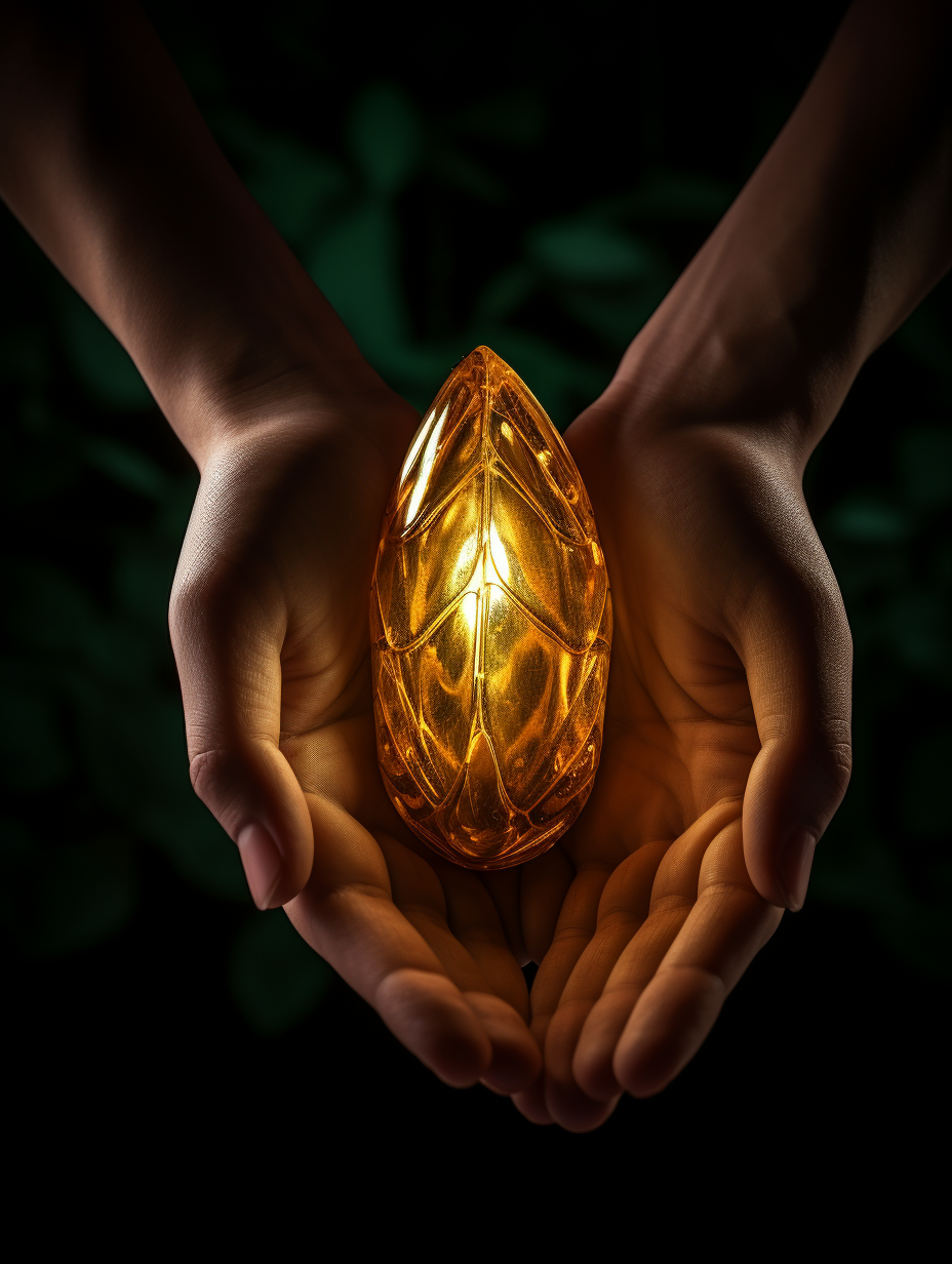 Beautiful golden butterfly cocoon in hands