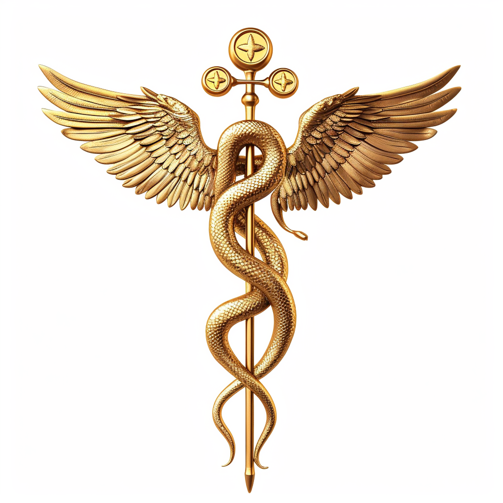 Golden Caduceus Award on white background