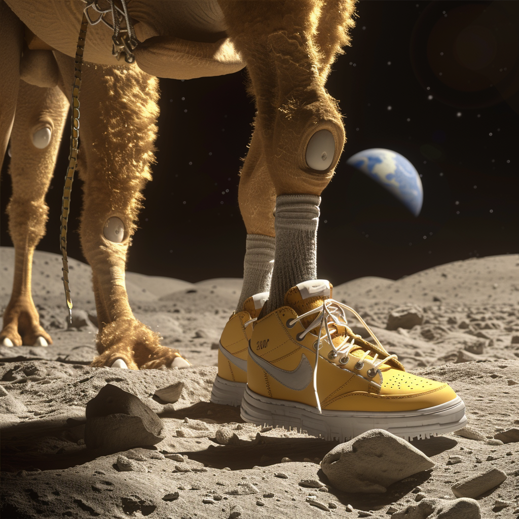 Golden camel with sneakers moon