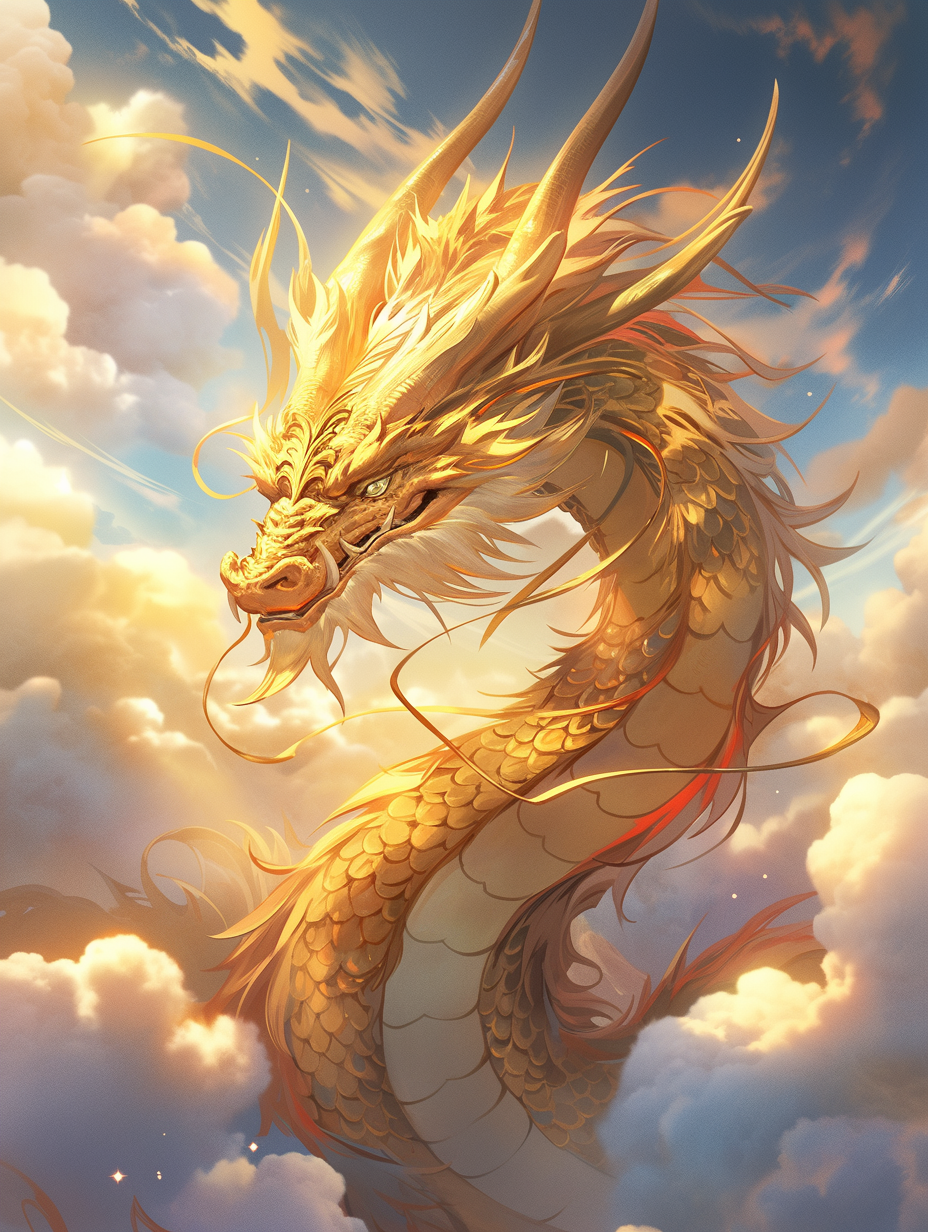 Chinese dragon flying in sky