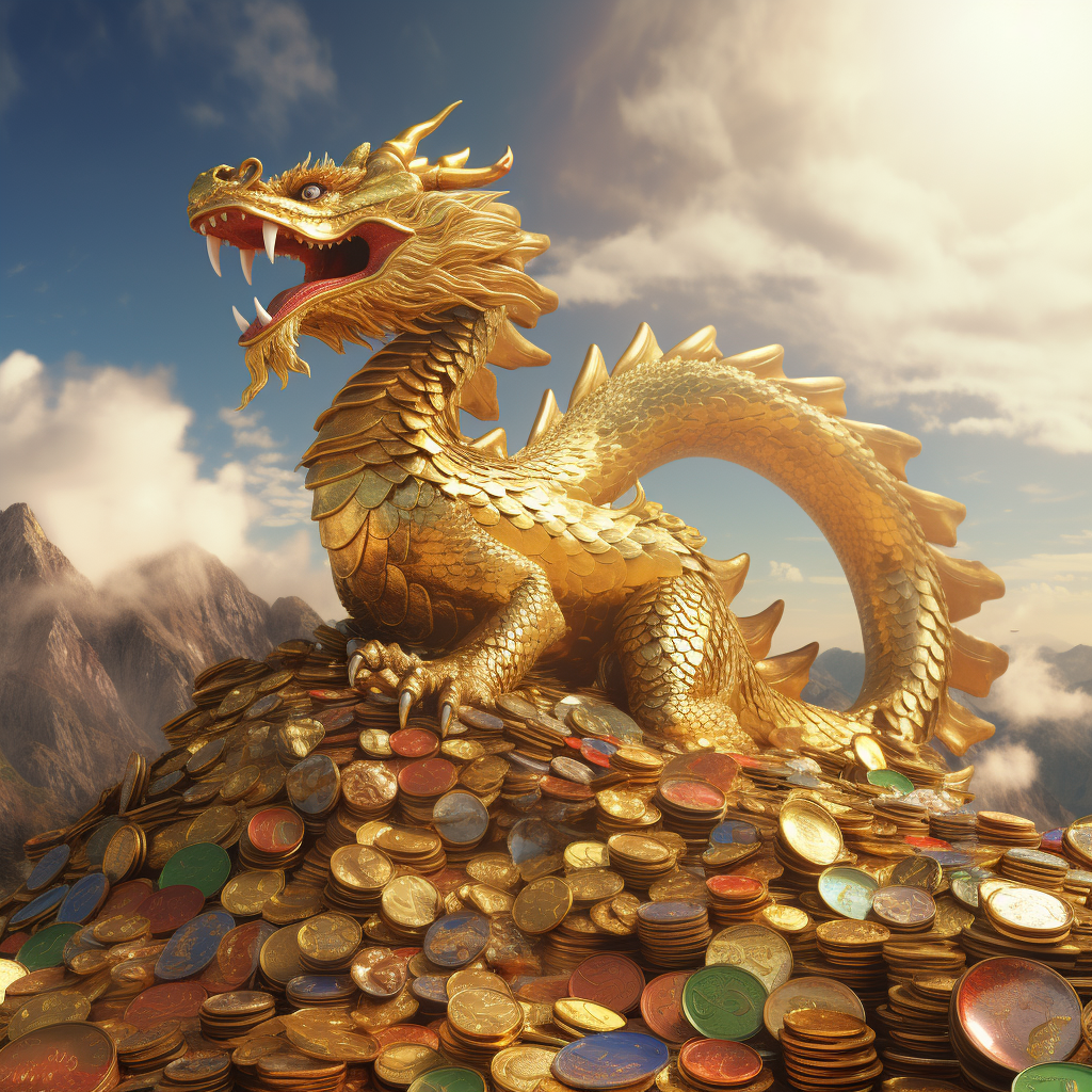 Majestic Golden Chinese Dragon on Mountain