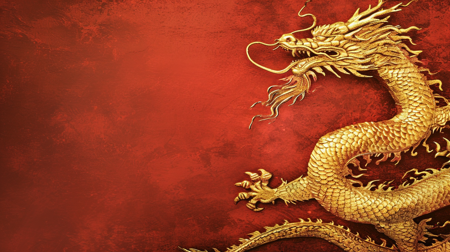 Golden Chinese Dragon Illustration on Red Background