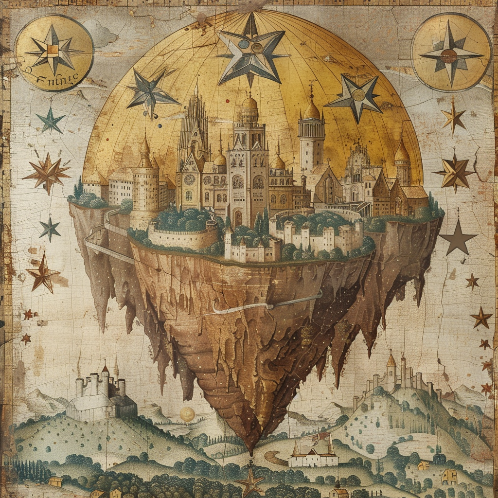 Golden city between mountains heraldic star