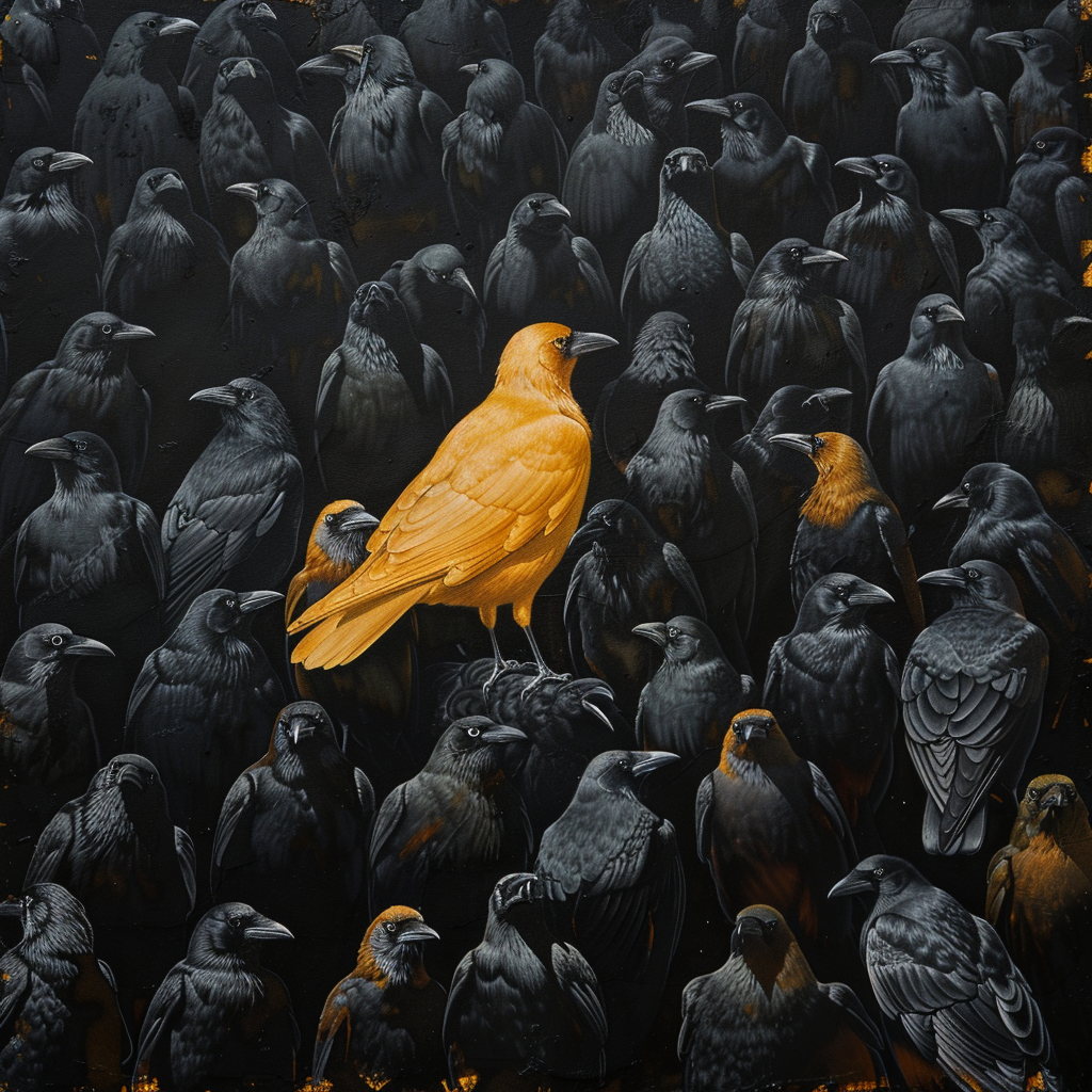 Golden crow among black crows