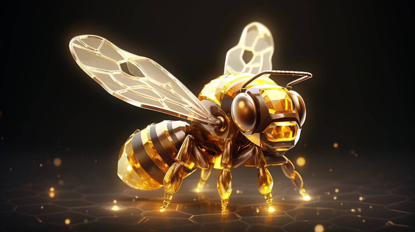 Cute bee superhero with golden crystalline body