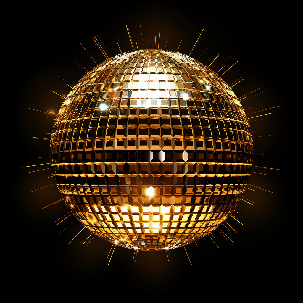 Golden Disco Ball on Black Background