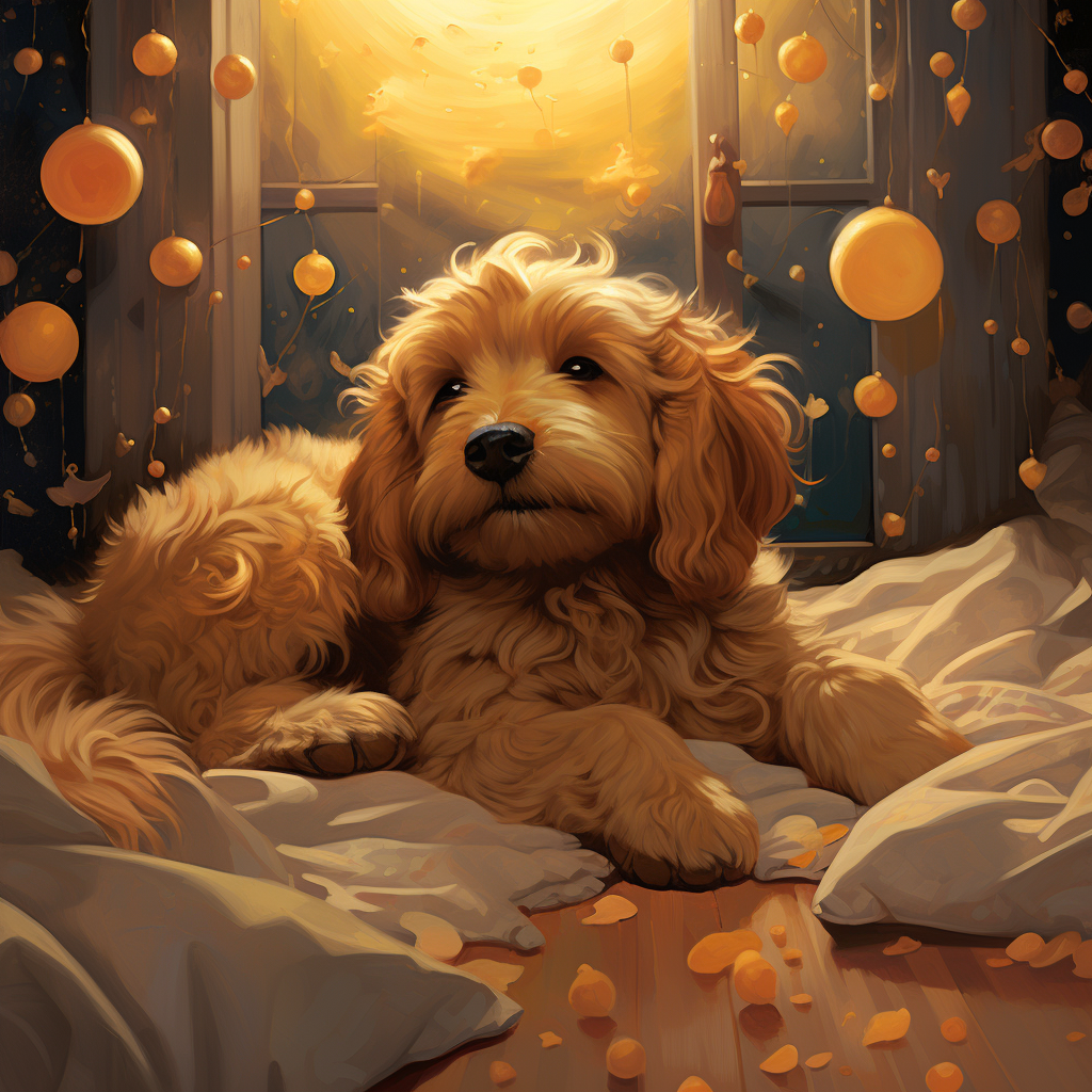 Adorable golden doodle in a daydream