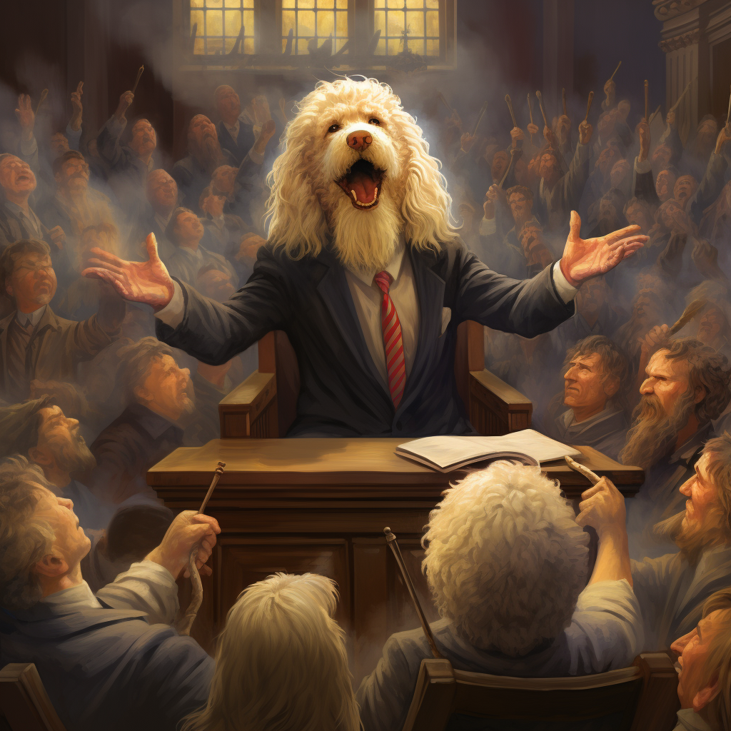 Golden Doodle presiding trial Donald Trump