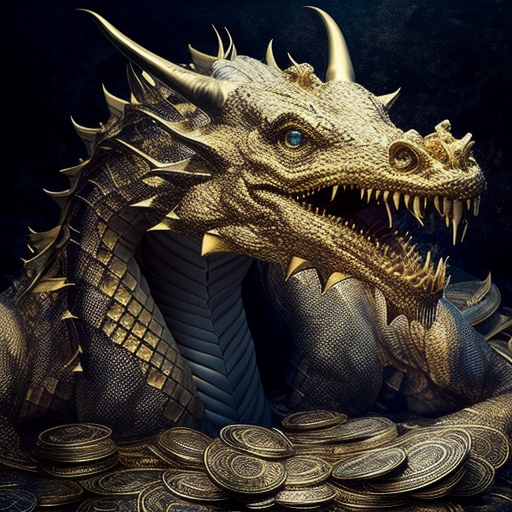 Golden dragon with money and gold