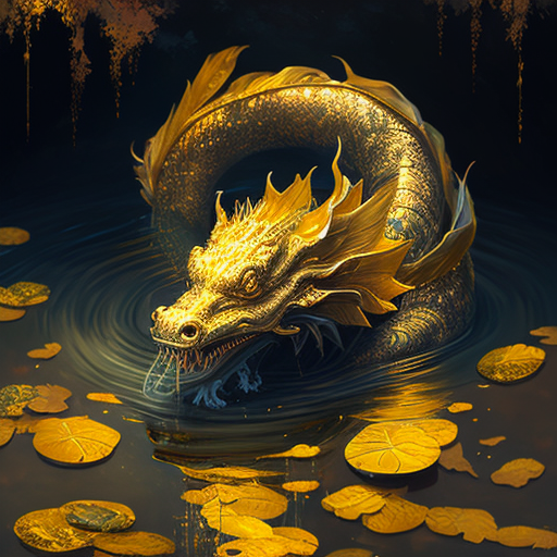 Golden dragon in a pond of golds and moneys