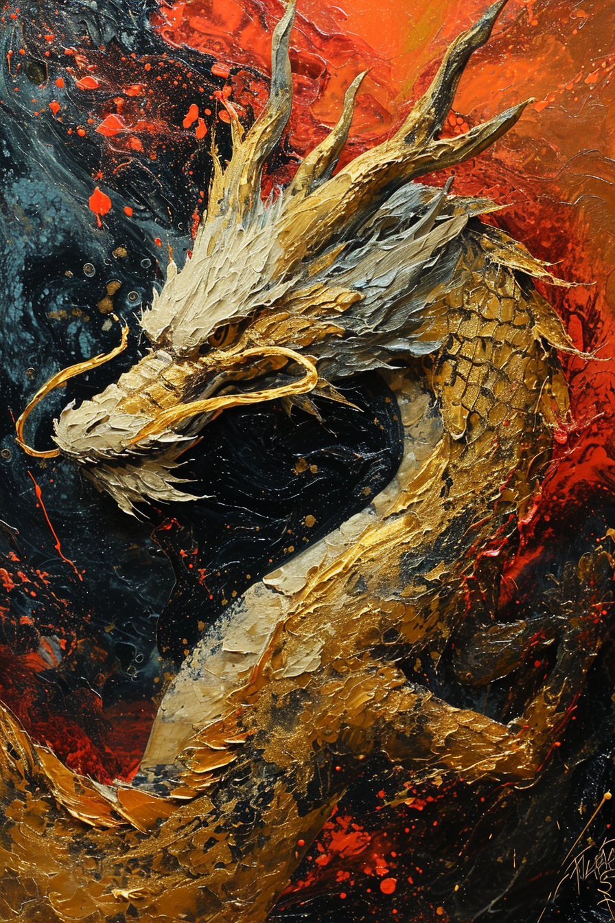 Textural exploration of a golden dragon