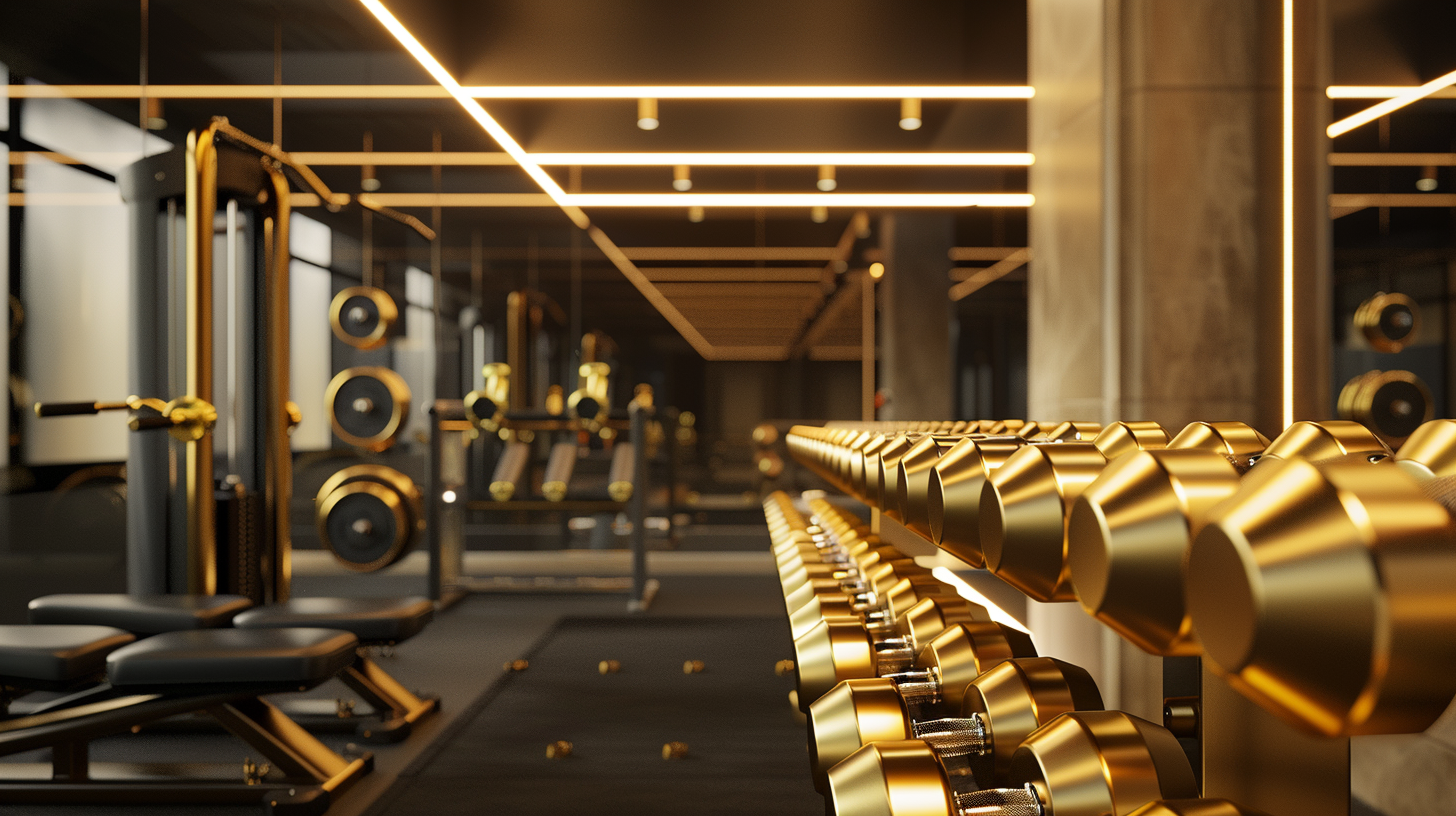 Expensive Golden Dumbell Rack Gym