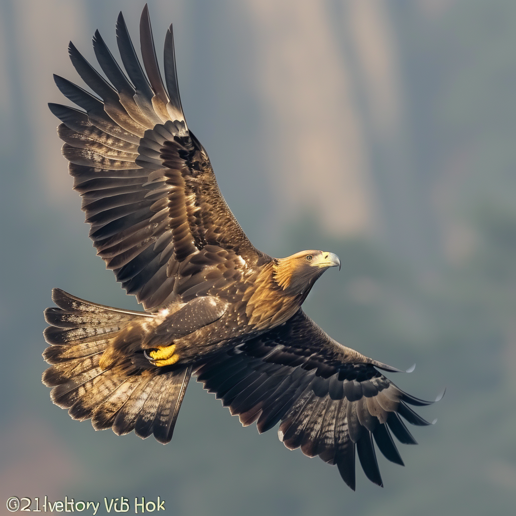 Golden eagle in flight side view time delay colorism