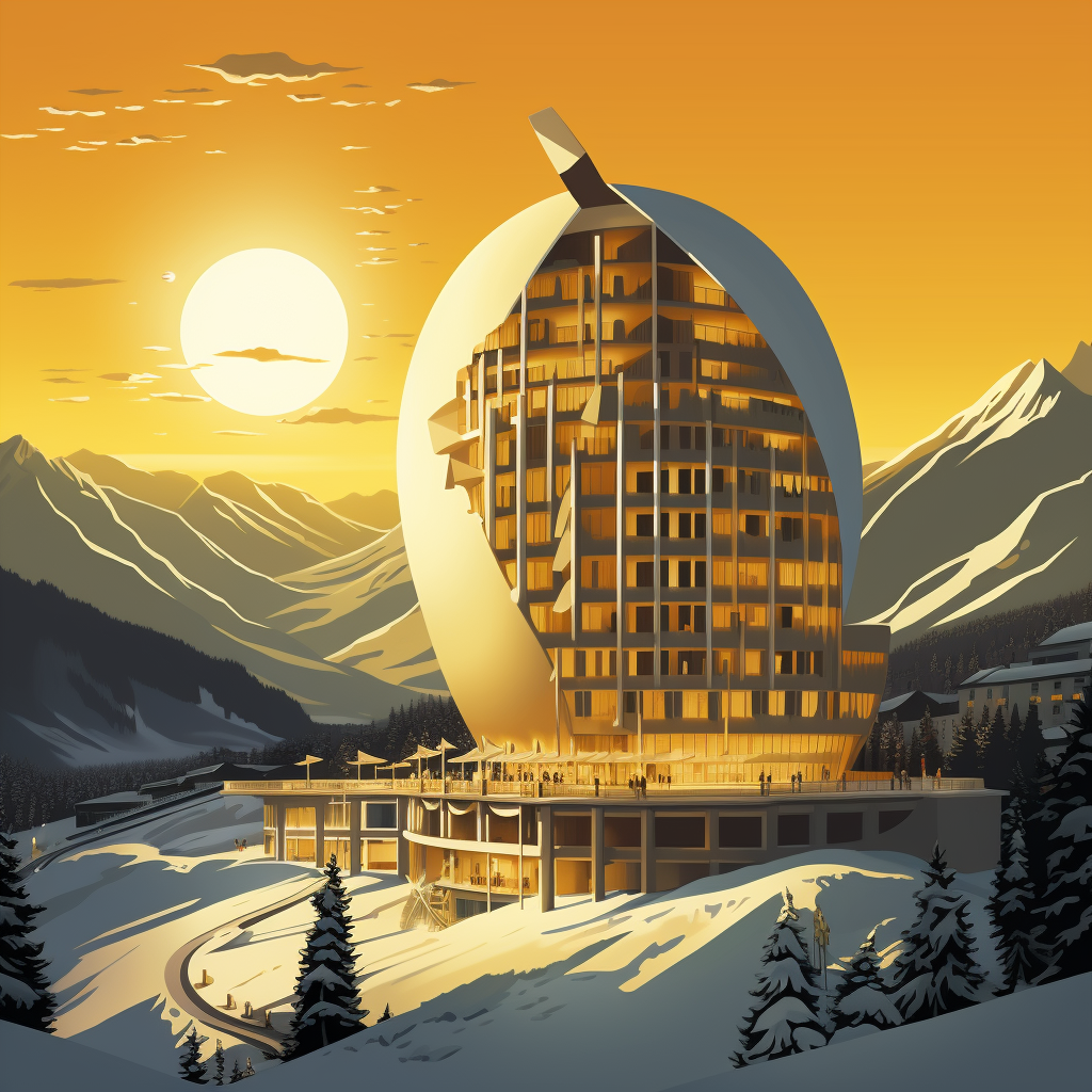 Golden Egg Hotel in Davos, winter sunset