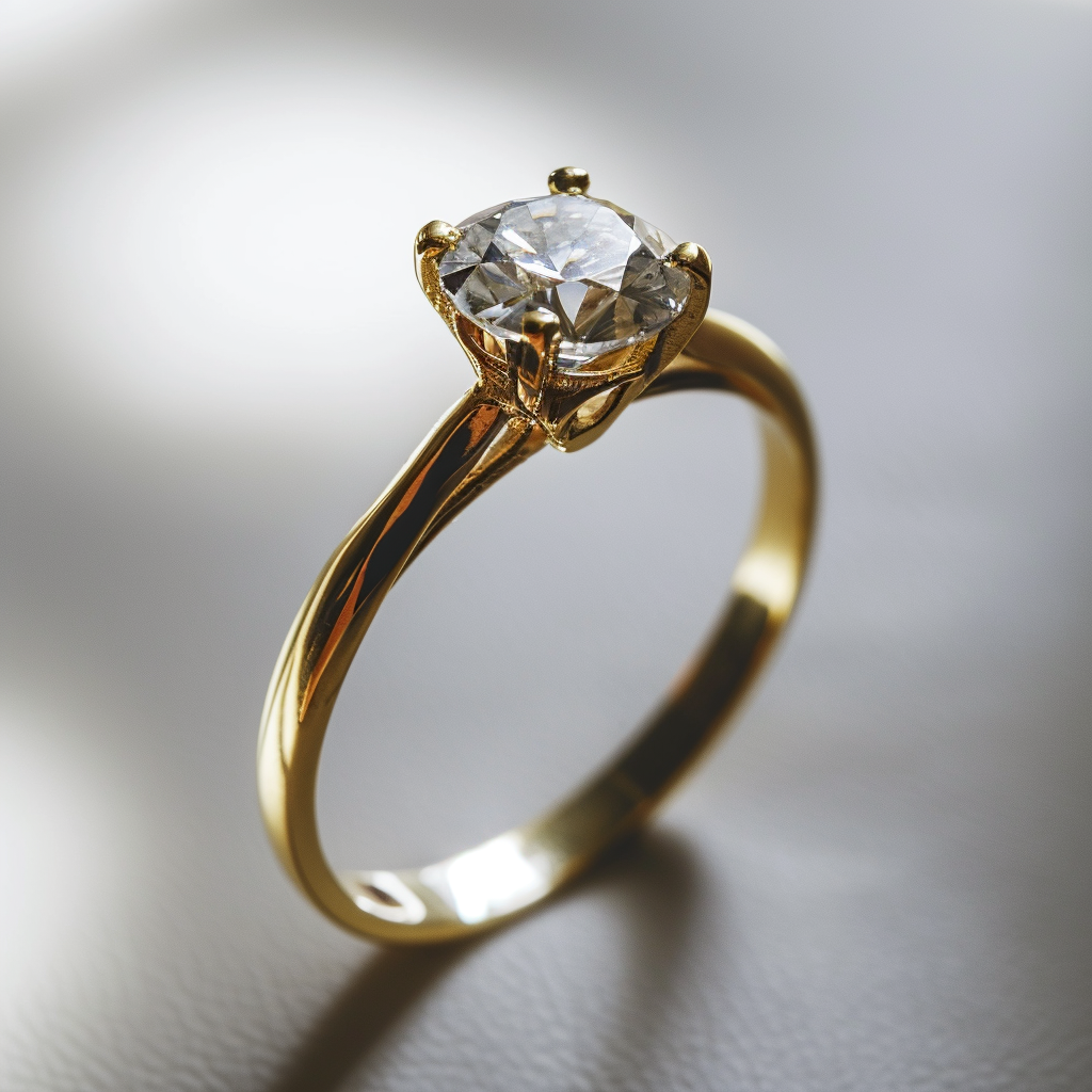 Elegant golden engagement ring with sparkling diamond