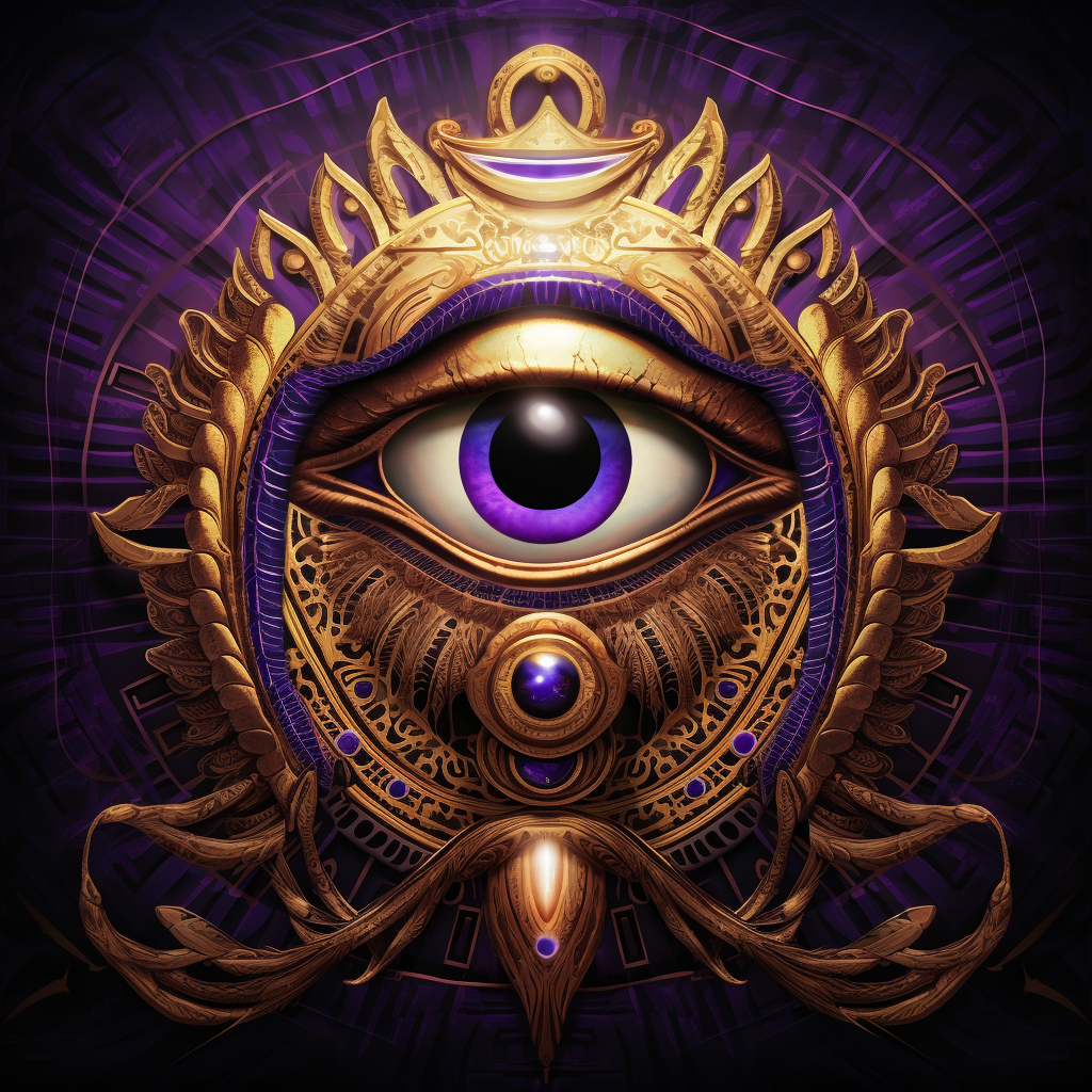 Golden Eye of Ra Idol on Purple Satin