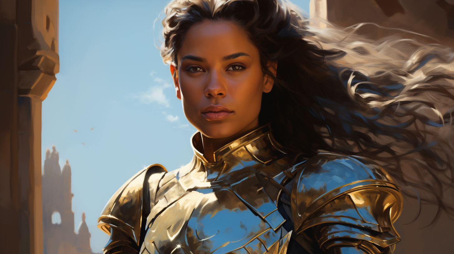 Beautiful Female Paladin in Golden Armor