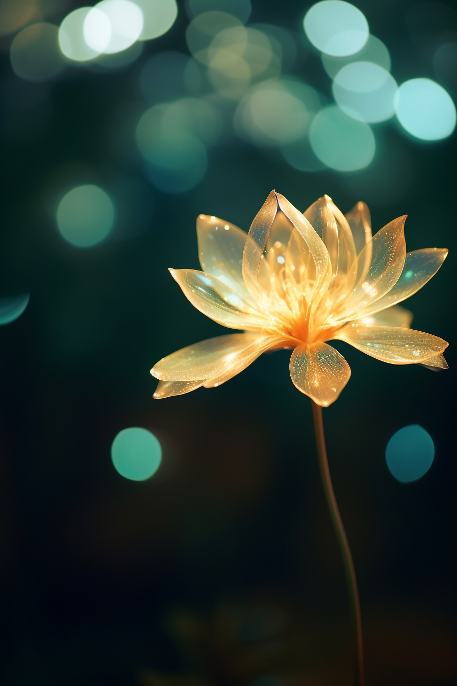 Golden flower with boke lights on green background