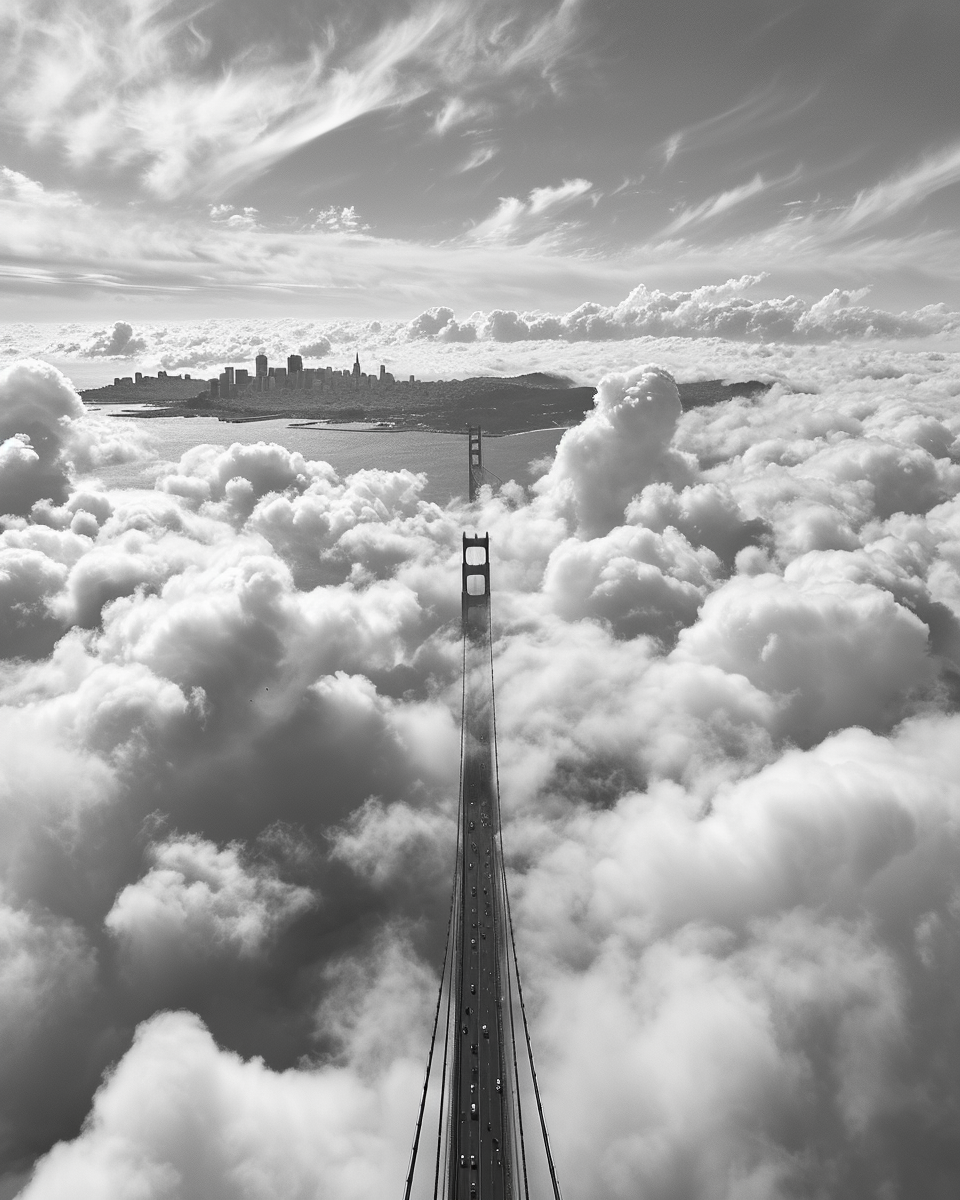 Golden Gate Bridge Aerial View Black White