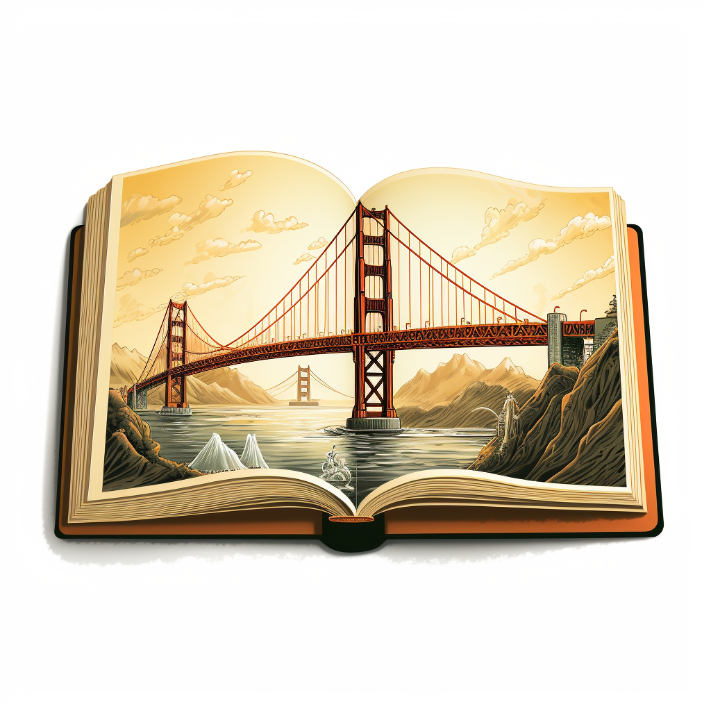 Cartoon illustration of Golden Gate Bridge book