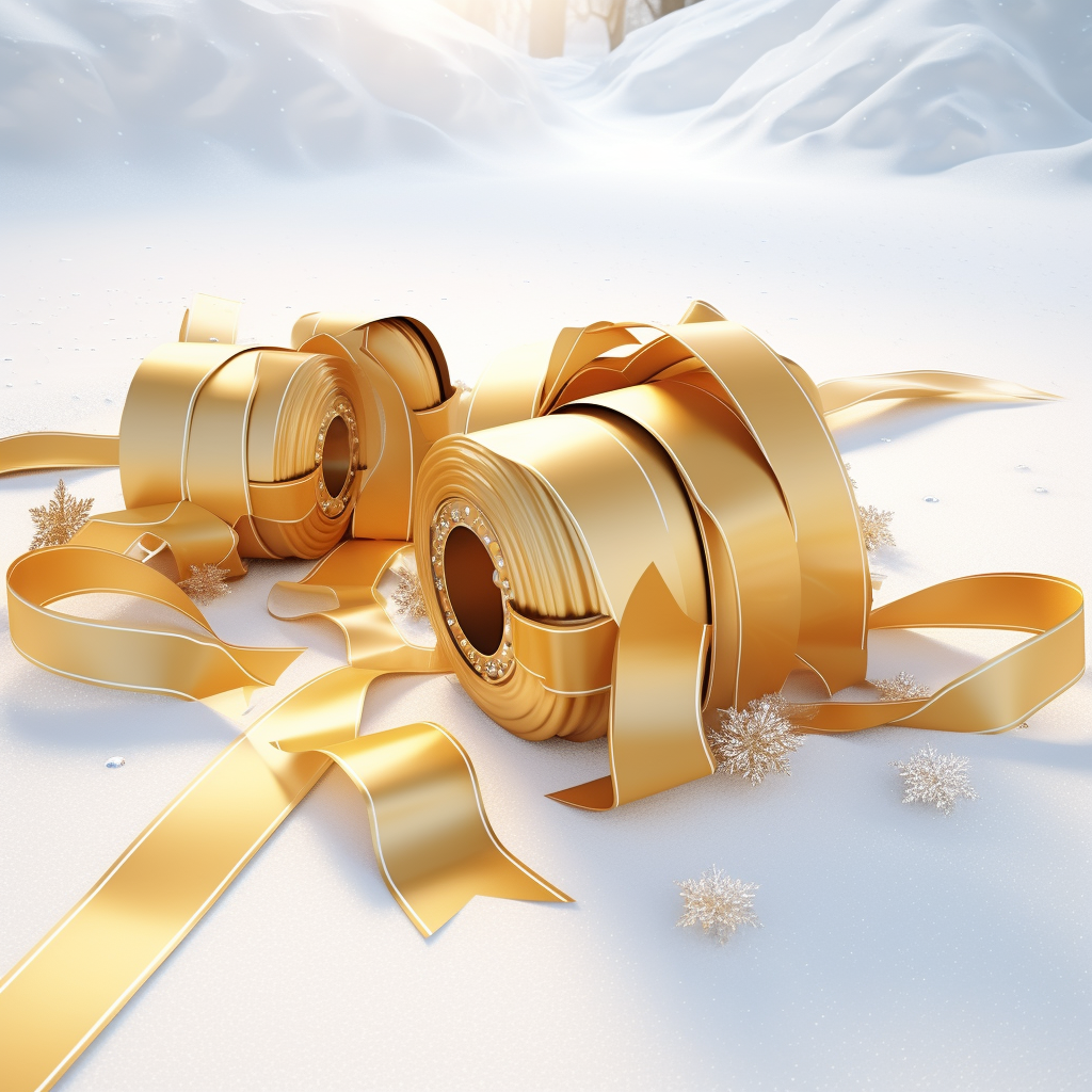 Beautiful gift tapes on snow