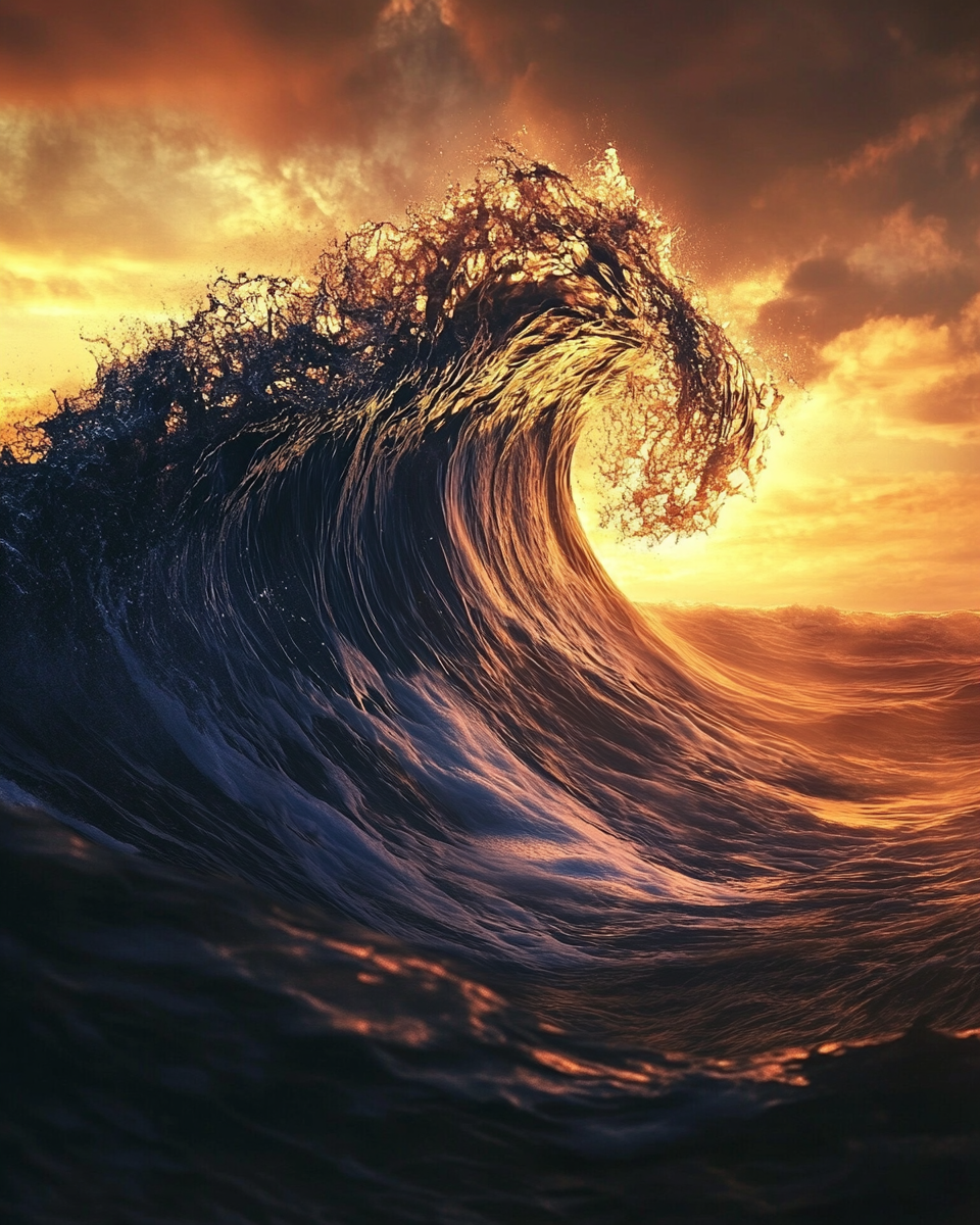 Golden sunrise colossal wave art