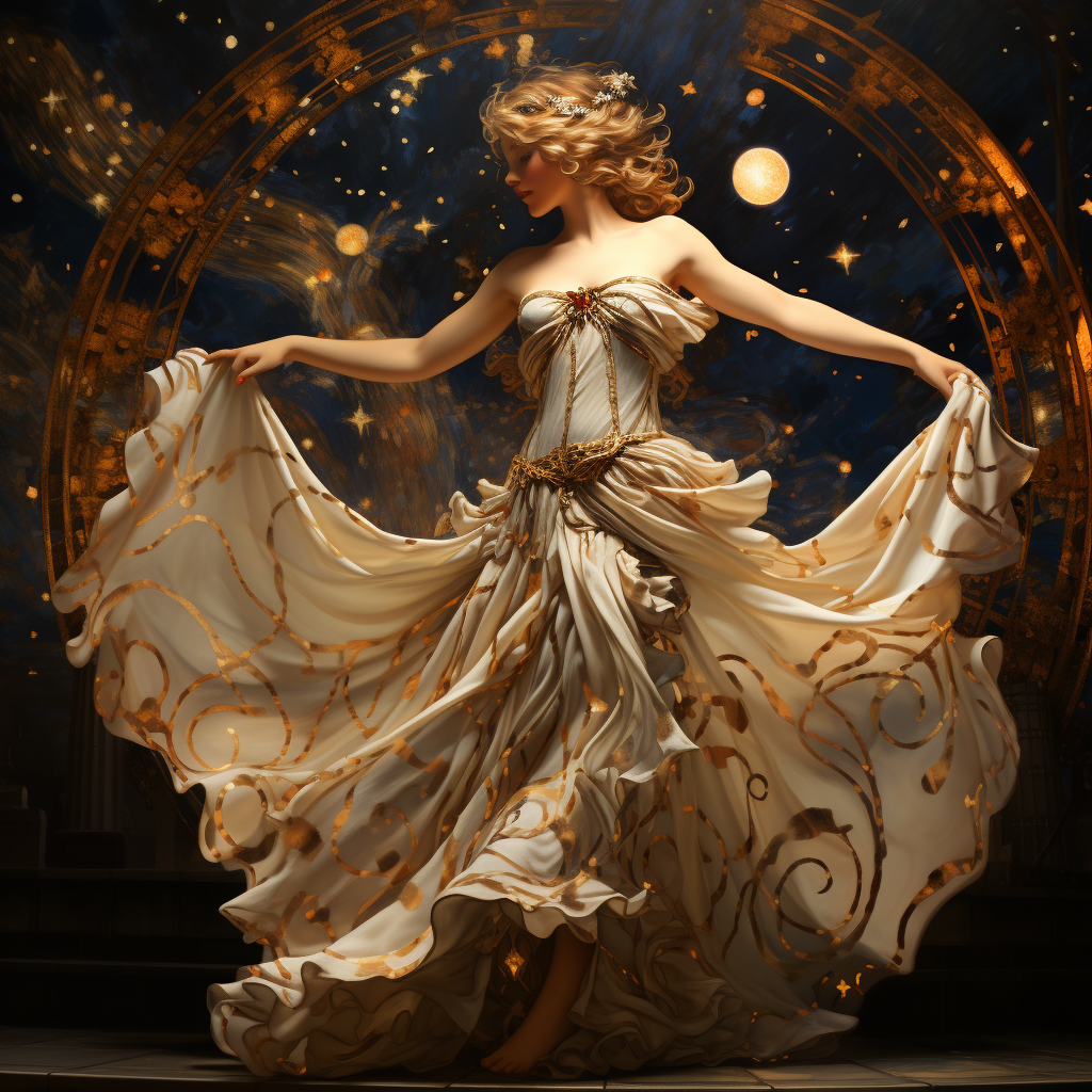 Beautiful Golden Goddess Dancing in the Stars