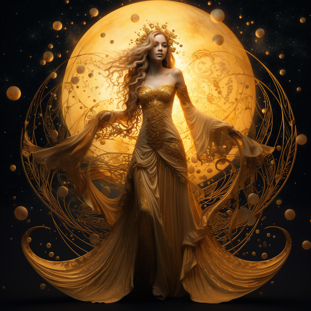 Golden Goddess Under Full Moon