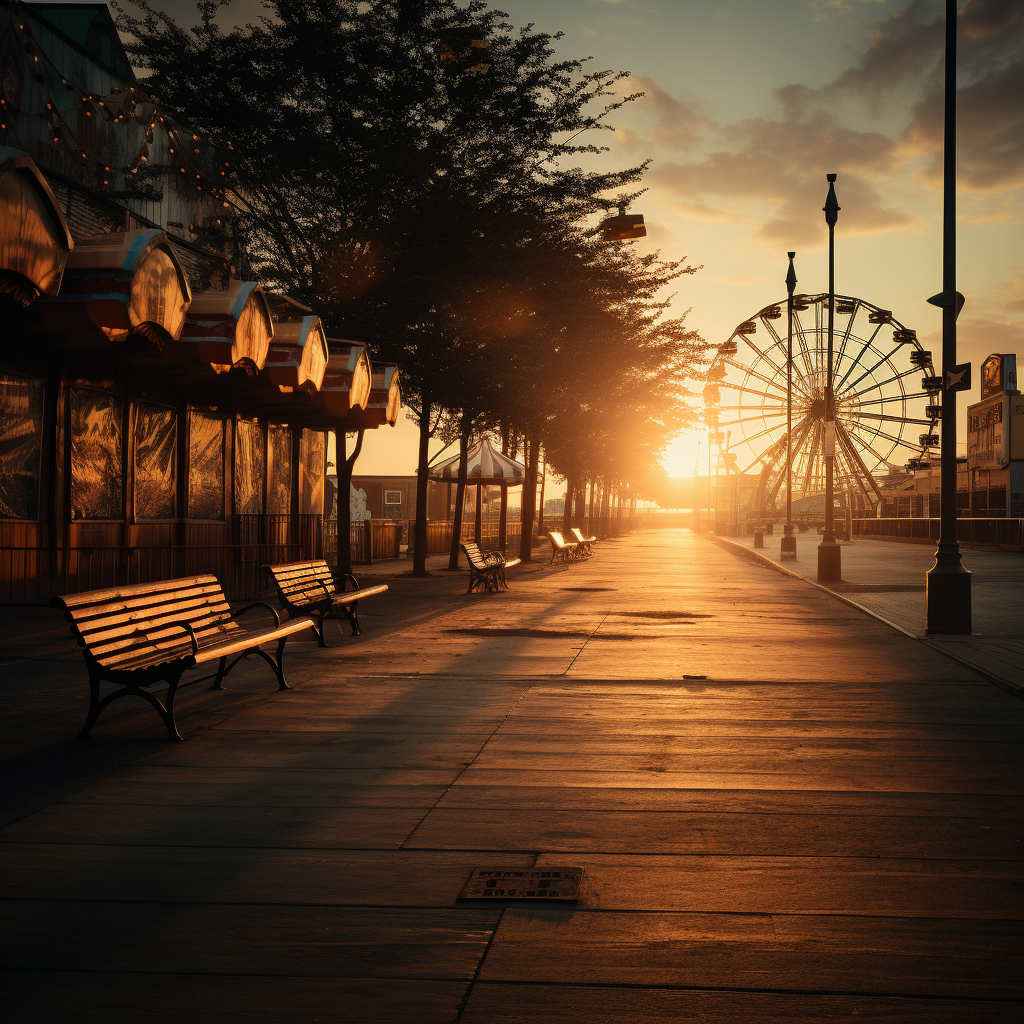 Eerie golden hour scene at Coney Island