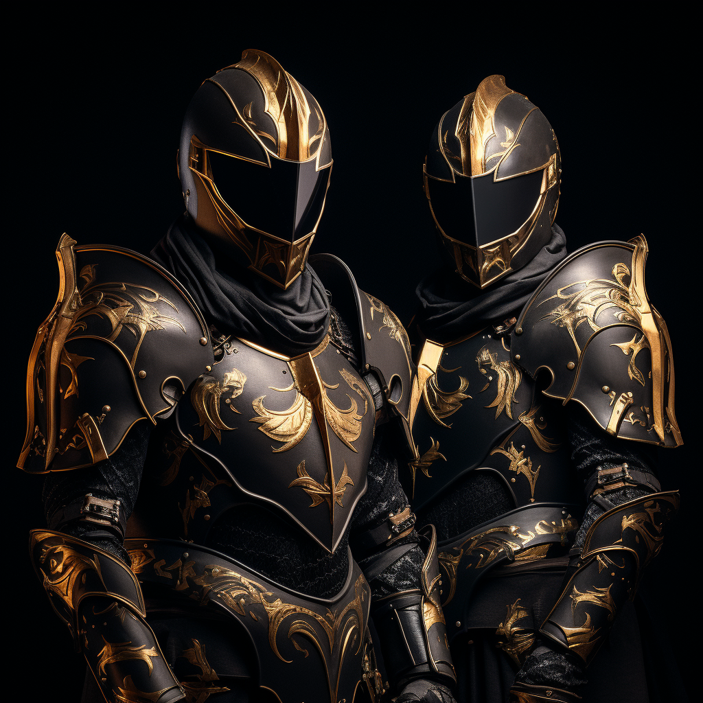 Two Golden Knights on Dark Background